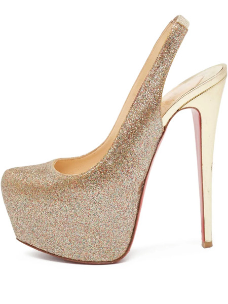  Christian Louboutin Pre-owned Zapatos Glitter Daf Con Tira En La Parte Posterior Y Tacón De 155 Mm - Dorado 