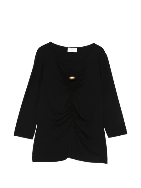  Clips Camiseta Fruncida Con Cuello En V - Negro 
