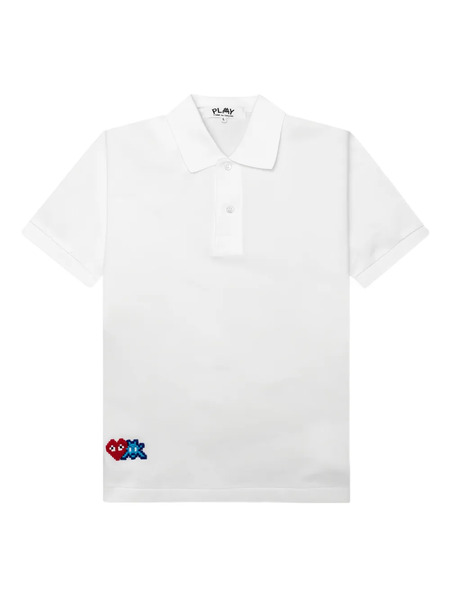  Comme Des Garçons Play Polo Con Bordado De Corazón Pixelado De Comme Des Garçons Play X Invader - Blanco 
