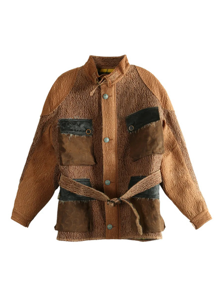  Communs Chaqueta Con Diseño Patchwork - Marrón 