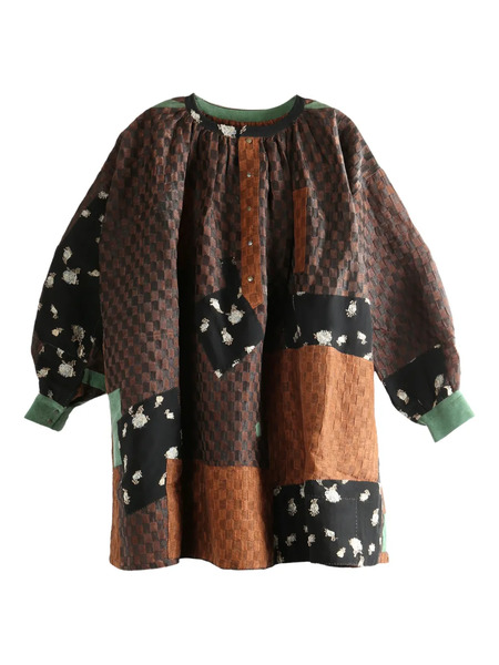  Communs Top A Cuadros Con Diseño Patchwork - Marrón 