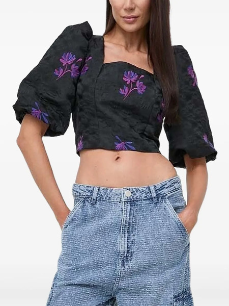  Custommade Top Con Bordado Floral - Negro 