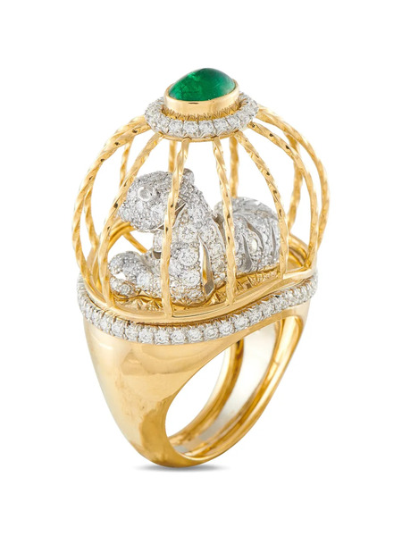  David Webb Anillo Con Diamantes Y Esmeralda - Dorado 