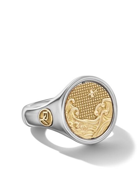  David Yurman Anillo De Sello Water And Fire Duality De 20 Mm En Oro Amarillo De 18 Ct Y Plata De Ley - Plateado 
