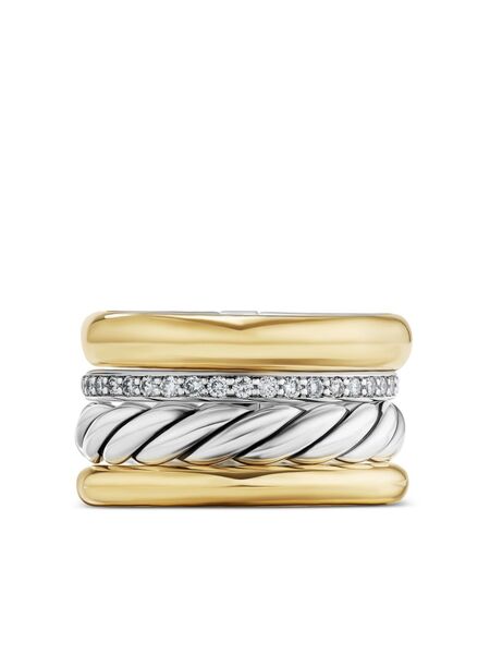  David Yurman Anillo Dy Mercer Multi Row De 14 Mm En Oro Amarillo De 18 Ct Y Plata De Ley Con Diamantes - Dorado 