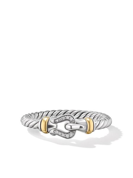  David Yurman Anillo Petite Buckle De 2 Mm En Oro Amarillo De 18 Ct Y Plata De Ley Con Diamantes - Plateado 