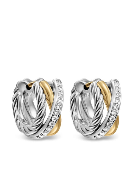  David Yurman Pendientes De Aro Crossover Three Row De 13 Mm En Oro Amarillo De 18 Ct Y Plata De Ley Con Diamantes - Plateado 