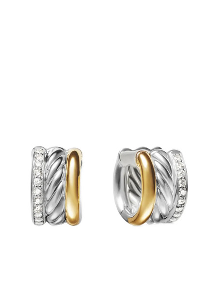  David Yurman Pendientes De Aro Huggie Dy Mercer De 14 Mm En Oro Amarillo De 18 Ct Y Plata De Ley Con Diamantes - Plateado 