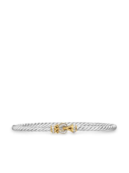  David Yurman Pulsera Buckle Classic Cable De 3 Mm En Oro Amarillo De 18 Ct Y Plata De Ley Con Diamantes - Plateado 