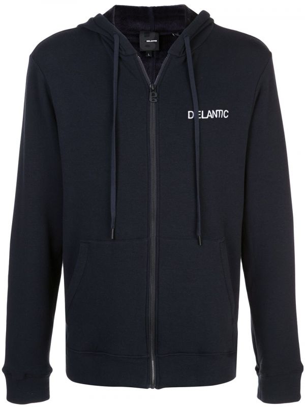  Delantic Sudadera Con Capucha Y Logo Estampado - Azul 