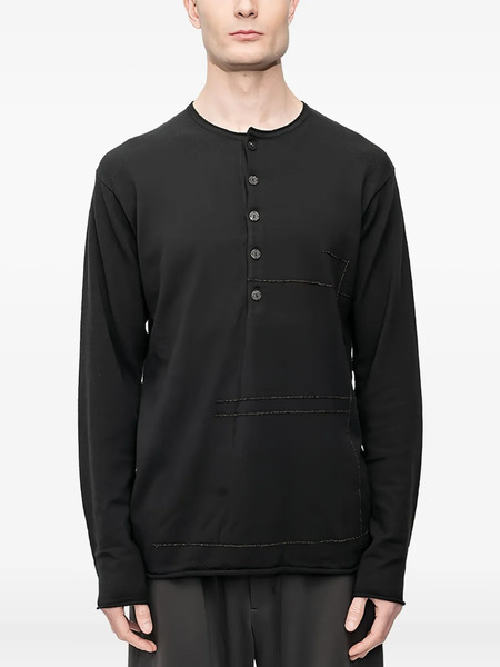  Devoa Jersey Con Cuello Henley - Negro 
