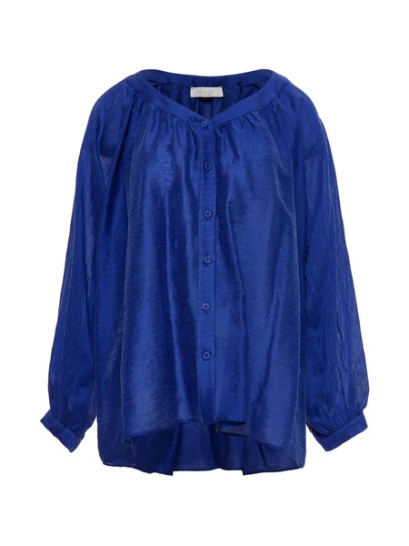  Devotion Blusa De Manga Balloon Con Cuello En V - Azul 