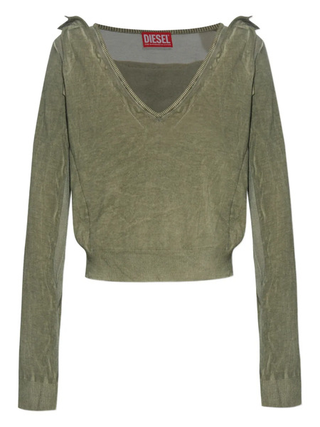  Diesel Jersey Drapeado De Algodón Con Cuello En V - Verde 