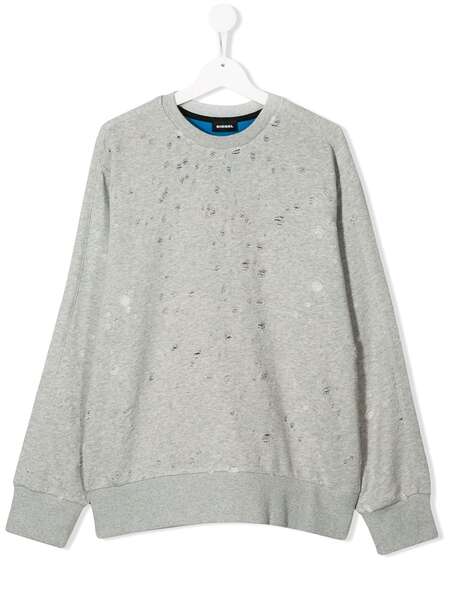  Diesel Kids Sudadera Con Cuello Redondo Estilo Envejecido - Gris 