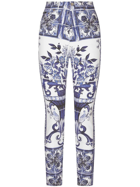  Dolce & Gabbana Vaqueros Grace Con Estampado Mayólica - Azul 