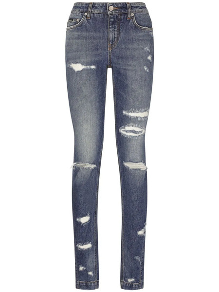  Dolce & Gabbana Vaqueros Pitillo Girly Con Efecto Envejecido - Azul 