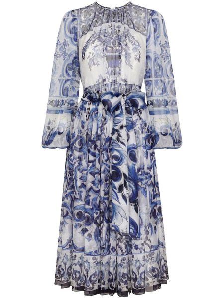  Dolce & Gabbana Vestido Midi Con Motivo Mayólica - Azul 