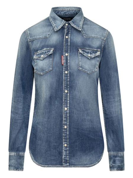  Dsquared2 Camisa Vaquera Estilo Western - Azul 