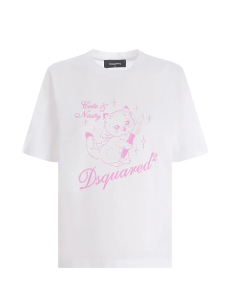  Dsquared2 Camiseta Con Gato Estampado - Blanco 