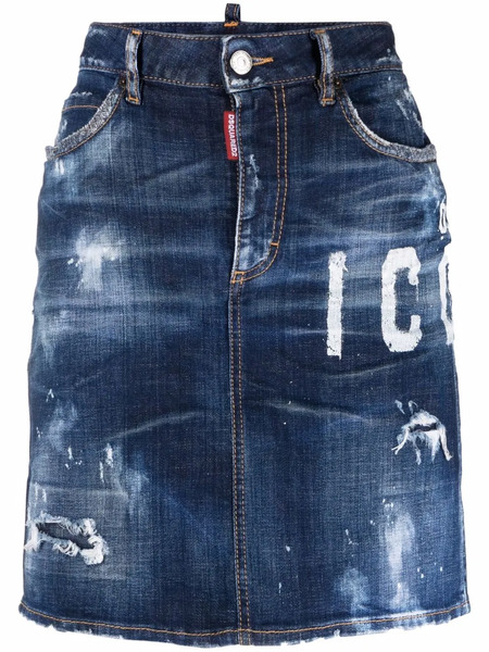  Dsquared2 Falda Vaquera Con Logo - Azul 