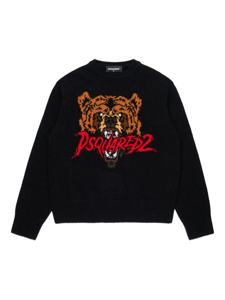  Dsquared2 Kids Jersey Con Logo En Intarsia - Negro 