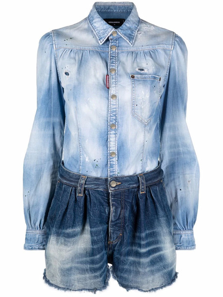  Dsquared2 Mono Corto Vaquero Con Efecto Envejecido - Azul 