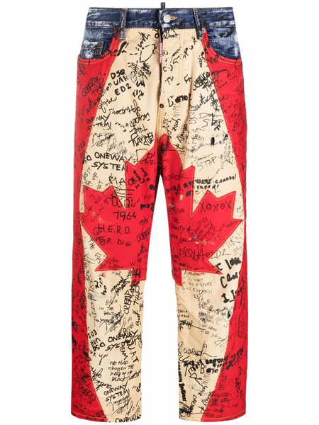  Dsquared2 Vaqueros Maple Leaf Estampados - Azul 