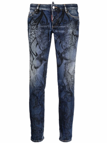  Dsquared2 Vaqueros Skinny Con Motivo Floral - Azul 
