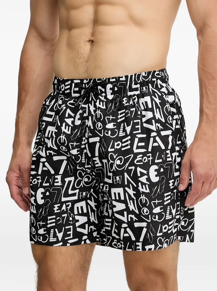  Ea7 Emporio Armani Bañador Con Estampado Gráfico - Negro 