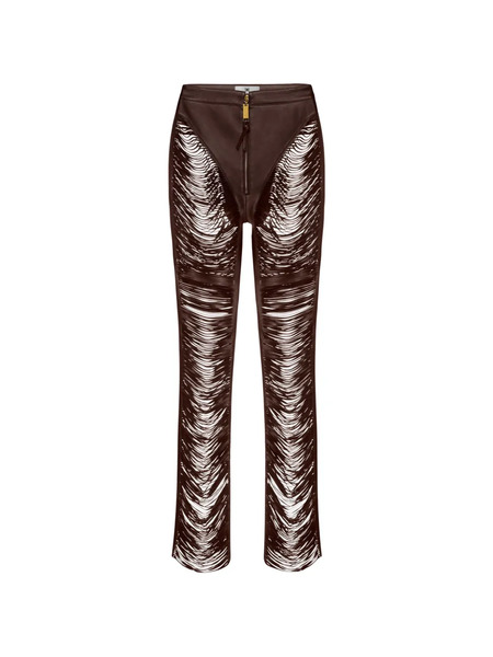  Elisabetta Franchi Pantalones De Piel De Napa Con Flecos - Marrón 