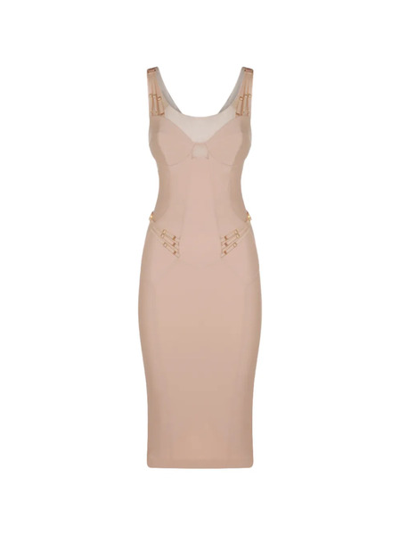  Elisabetta Franchi Vestido Midi Con Detalle De Tiras - Neutro 