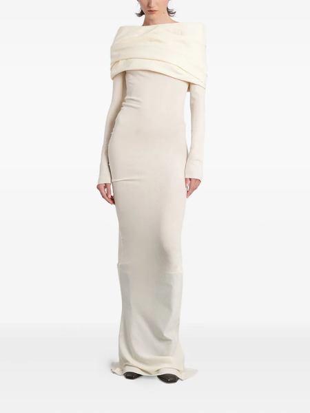  Entire Studios Vestido Largo Drapeado Con Cuello Desbocado - Blanco 