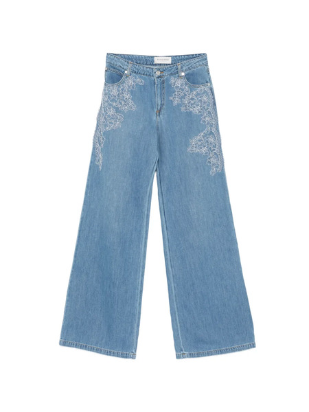  Ermanno Firenze Vaqueros Con Bordado Floral - Azul 
