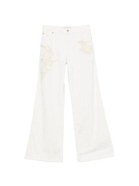  Ermanno Firenze Vaqueros Con Bordado Floral - Blanco 