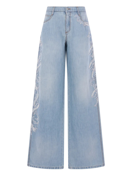  Ermanno Scervino Vaqueros Con Bordado Floral - Azul 