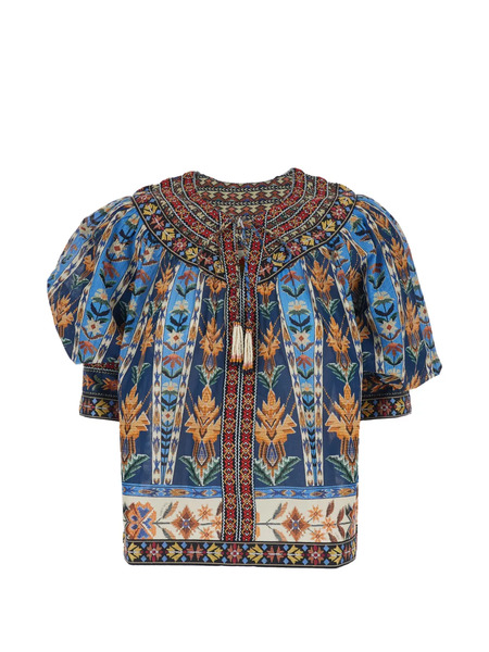  Farm Rio Top Estampado Con Borlas - Azul 