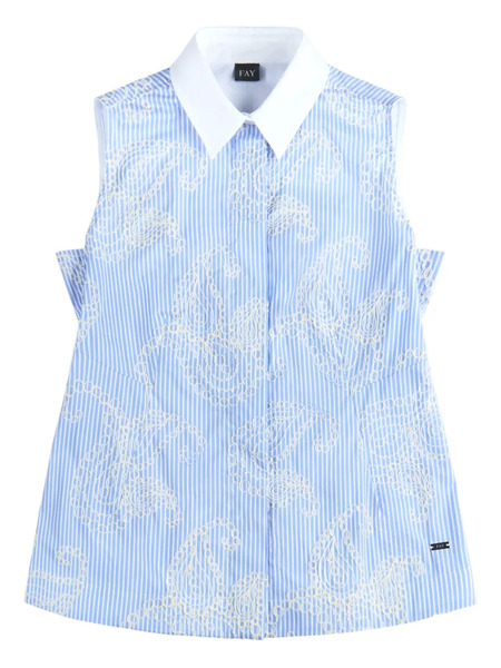  Fay Camisa A Rayas Bordadas - Azul 
