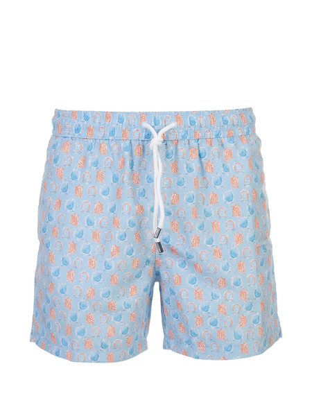  Fedeli Print-detail Drawstring Swim Shorts - Azul 