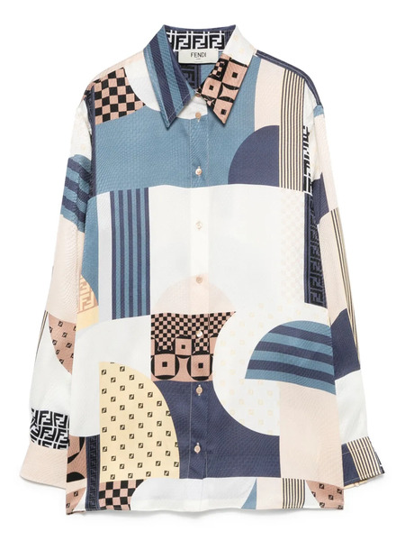  Fendi Camisa Estampada De Seda - Azul 