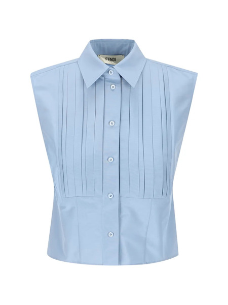  Fendi Camisa Plisada - Azul 