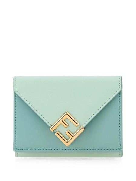  Fendi Ff Diamonds Logo Leather Wallet - Verde 