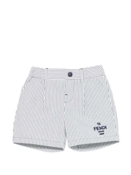  Fendi Kids Bermudas De Rayas Con Logo - Blanco 
