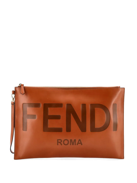  Fendi Pre-owned Bolso De Mano Grande De Piel En Relieve Con Logo Y Tira De Muñeca - Marrón 