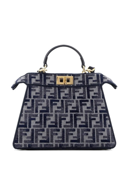  Fendi Pre-owned Bolso Satchel Peekaboo Iseeu Pequeño De Terciopelo Con Motivo Zucca En Jacquard - Azul 