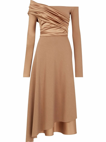  Fendi Vestido Fruncido Con Hombros Al Descubierto - Marrón 