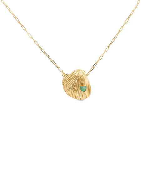  Fenomena Collar Long Shells Con Esmeralda - Dorado 