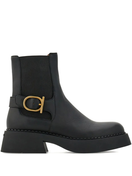  Ferragamo Botines Con Aplique Gancini - Negro 