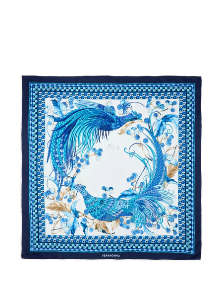  Ferragamo Bufanda Con Animal Print - Azul 