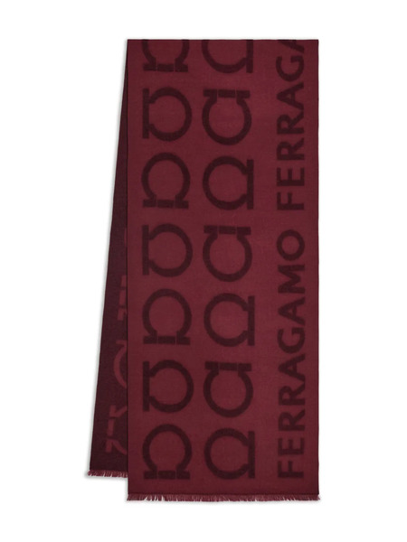  Ferragamo Bufanda Con Logo Gancini En Jacquard - Rojo 