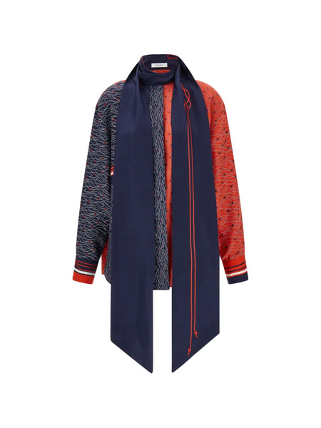  Ferragamo Camisa De Seda Con Pechera - Azul 